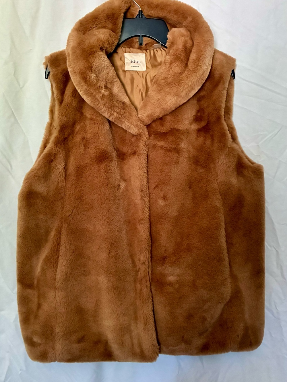 Elie Tahari Plush Faux Fur Vest in Camel Brown
